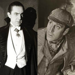 Film stars Bela Lugosi as Dracula and Basil Rathbone as Sherlock Holmes