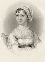 Image of Jane Austen with curls peeking out from under a bonnet